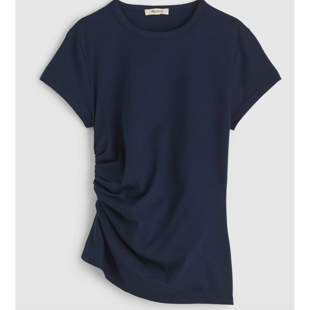 NWT Madewell Asymmetric Ruchedโ Side Baby Tee Navy Cotton Y2K Fitted Top XXS